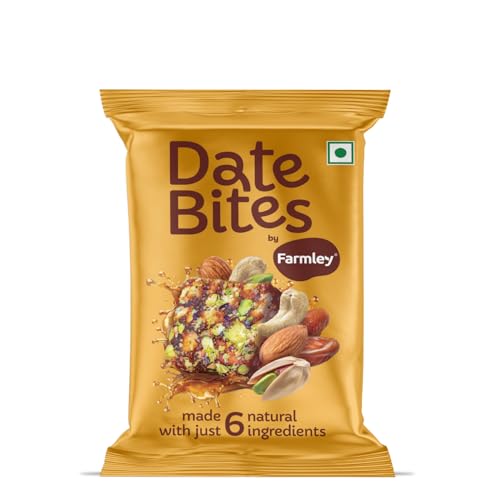 Image of Farmley Date Bites I Dates Barfi Made with Dates, Pista, Cashews, Almonds, Honey and Pure Ghee I Dry Fruits Nuts, Healthy Snacks Sweets,Gluten Free, No Added Sugar 20 g (Pack of 1), Classic Date Bites