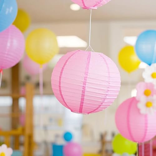 Image of 12 Inch Pink Paper Lanterns Graduation Decorations 2025 Chinese Paper Lanterns Party Decorations(Set of 5, Pink)