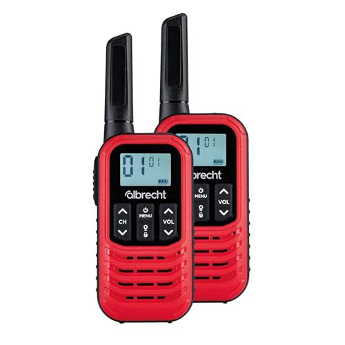 Albrecht Tectalk Go Funk-Gerät Set, mit USB-C, 16 Kanäle CTCSS PMR446, gebührenfrei, einfache Bedienung, Gürtelclip, Camping & Outdoor, 2 Stück, rot