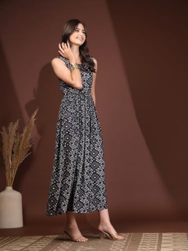 Image of Dress for Women | New Rayon Floral Printed Flared Maxi Dress for Women & Girl's
