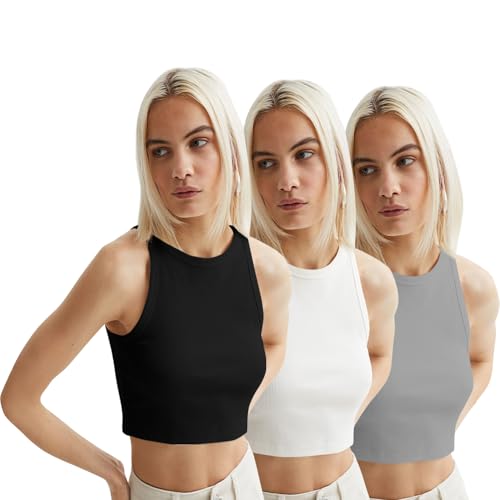 Image of KERI PERRY Tops for Women Crop Top for Women's Tank Activewear Tee Sports Western Casual Cotton Camisole Pack of 3 Combo