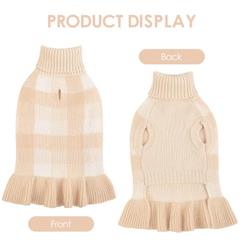 Image of Dog Sweater Dress Plaid Knitwear for Small Dogs Girl Christmas Clothes