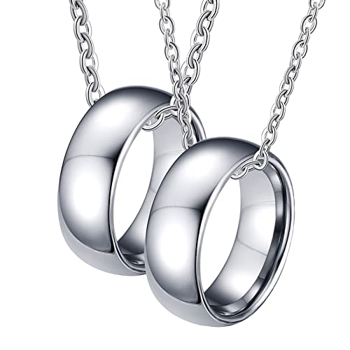 Colliers Couple Pendentif Bague de Fiançailles en Tungstène Éclat Argenté