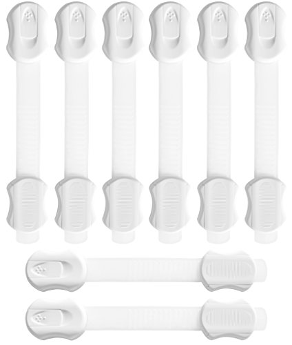 Child Safety Locks I 6 Pack with 2 Bonus Safety Locks I Adjustable Baby Safety Locks - Latches to Baby Proof Cabinets, Drawers, Fridge, Oven, Dishwasher and More I 3M Adhesive with Adjustable Strap