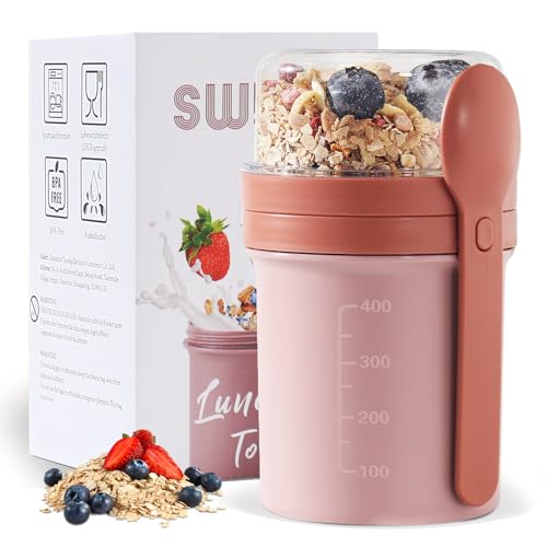 Swkien Müslibecher to go, Joghurtbecher to go 450ml+250ml, Auslaufsicherer Müsli Becher für Müsli & Joghurt, Joghurt Becher mit Löffel… – Ansicht 1