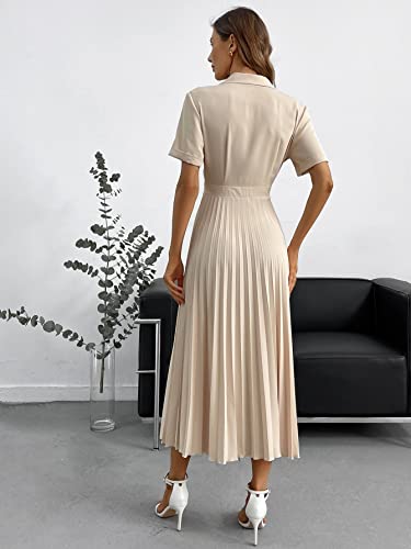 casual dresses for women Short Sleeve Solid Pleated Hem Dress Workwear2