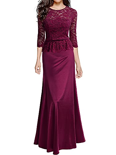 Miusol Women's Retro Floral Lace 2/3 Sleeve Slim Peplum Wedding Maxi Dress, I-wine Red, XX-Large Miusol Women's Retro Floral Lace 2/3 Sleeve Slim Peplum Wedding Maxi Dress, I-wine Red, XX-Large
