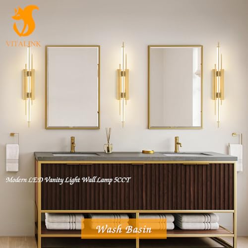 Image of Gold LED Vanity Light 31IN Modern LED Bar Wall Light Over Vanity Mirror Hardwired Picture Light Dimmable Bathroom Wall Mount Lighting 5CCT(3000K /3800K /4500K /5200K /6000K)