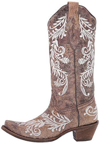 Corral Boots Womens Glow In The Dark Tooled-Inlay Snip Toe Dress Boots Knee High Mid Heel 2-3" - Brown - Size 7 B #TOP7