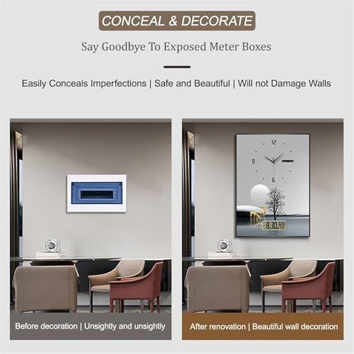Wall Mounted Electrical Panel Cover with Silent Clock - Decorative Breaker Box Hiding Electric Meters & Panels, Stylish Home Improvement Solution