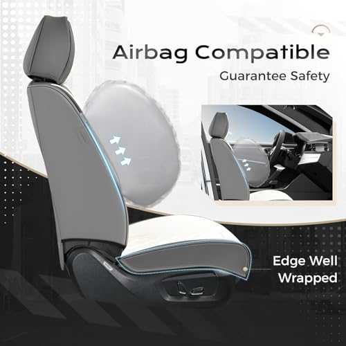 Image of Coverado Automotive Seat Covers, Waterproof Seat Covers for Cars, Car Seat Cover, Faux Leather Car Seat Covers 2 Pack Car Seat Cushion Protector Universal Fit for Most Cars SUV Trucks - Gray&White