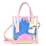 awhao Lässige Shiny Holographic Handtasche Laser Clear Tote Bag Schulter Handtasche Hologramm Crossbody Strand Reisetasche Wasserdicht Große Kapazität Regenbogen Tasche Für Frauen astounding