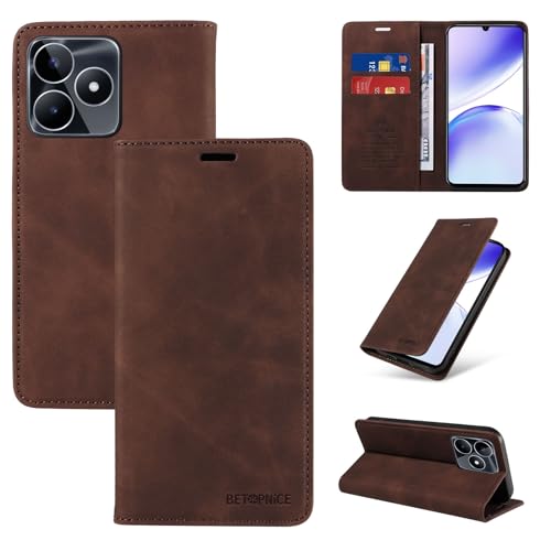 �E�H���b�g�P�[�X Oppo Realme C53/Realme Narzo N53 �P�[�X �J�[�h�z���_�[�t���t���b�v�J�o�[ RFID �u���b�N�ی샌�U�[�P�[�X �ϋv���̂���ϏՌ��J�o�[(Brown)