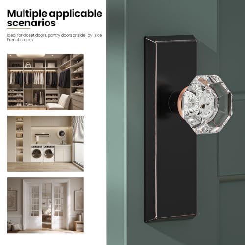 Image of Antique Crystal Dummy Door Knobs Interior, 2 Pack, Oil Rubbed Bronze | Zinc Alloy & Crystal Glass Knob, Non-Turning Single Side Vintage Classic Door Knob for Bifold Hallway Interior Doors