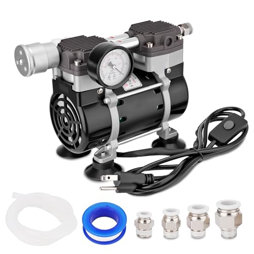 50L/Min Vacuum Pump 3 Holes Oilless Lab Pump with Switch Pressure Gauge Silencer Quick Connector Hose Tape Rubber Feet for Laboratory Industry Home Low Noise and High Vacuum 110V 180w 60Hz