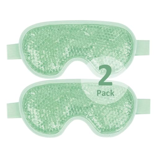 NEWGO Cooling Eye Mask Eye Ice Pack Cold Eye Mask for Eye Puffiness, Tired Eyes, Migraines, Stress, Eye Lid Surgery, Eye Relief Mask for Sleeping, Skin Care, Eye Spa - 2 Pack Green