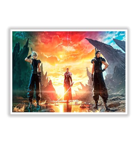 Final of Fantasy VII Trio Poster, Dusk Realm Fan Art Print, Legendary Warrior Character Illustration, JRPG Game Wall Decor, Vibrant Cinematic Aesthetic Art(16x24inchs，Unframed)