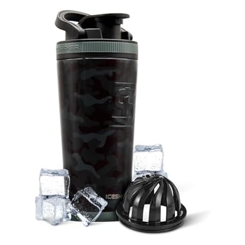 Ice Shaker Insulated Stainless Steel Shaker Bottle | 26oz, Black camo | Cold for 30+ Hours | Insulated Cup with Twist-on Agitator | Odor-Free Shaker Cup for Protein Shakes, Water, Smoothies, Cocktails Cover