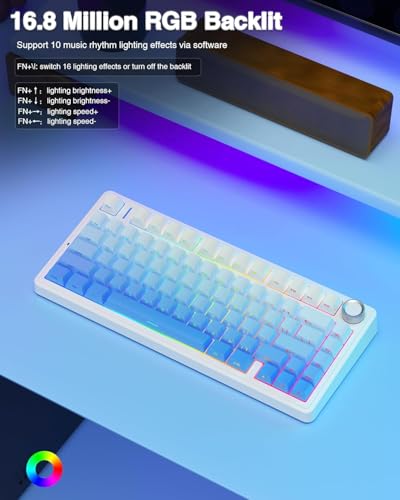 Image of AULA F75 75% Side-Engraved Keycaps Wireless Mechanical Keyboard | Hot Swappable | Pre-lubed Linear Switches | RGB Backlit | 2.4GHz /Type-C /Bluetooth Keyboard (Side-Engraved, Blue Star-Vector Switch)