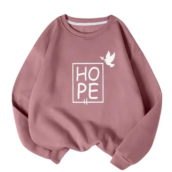 Women’s Regular Sweatshirt – Pink Casual Pullover, Long Sleeve Round Neck Loose Fit Winter Top, Soft Cotton Blend Hoodie Style