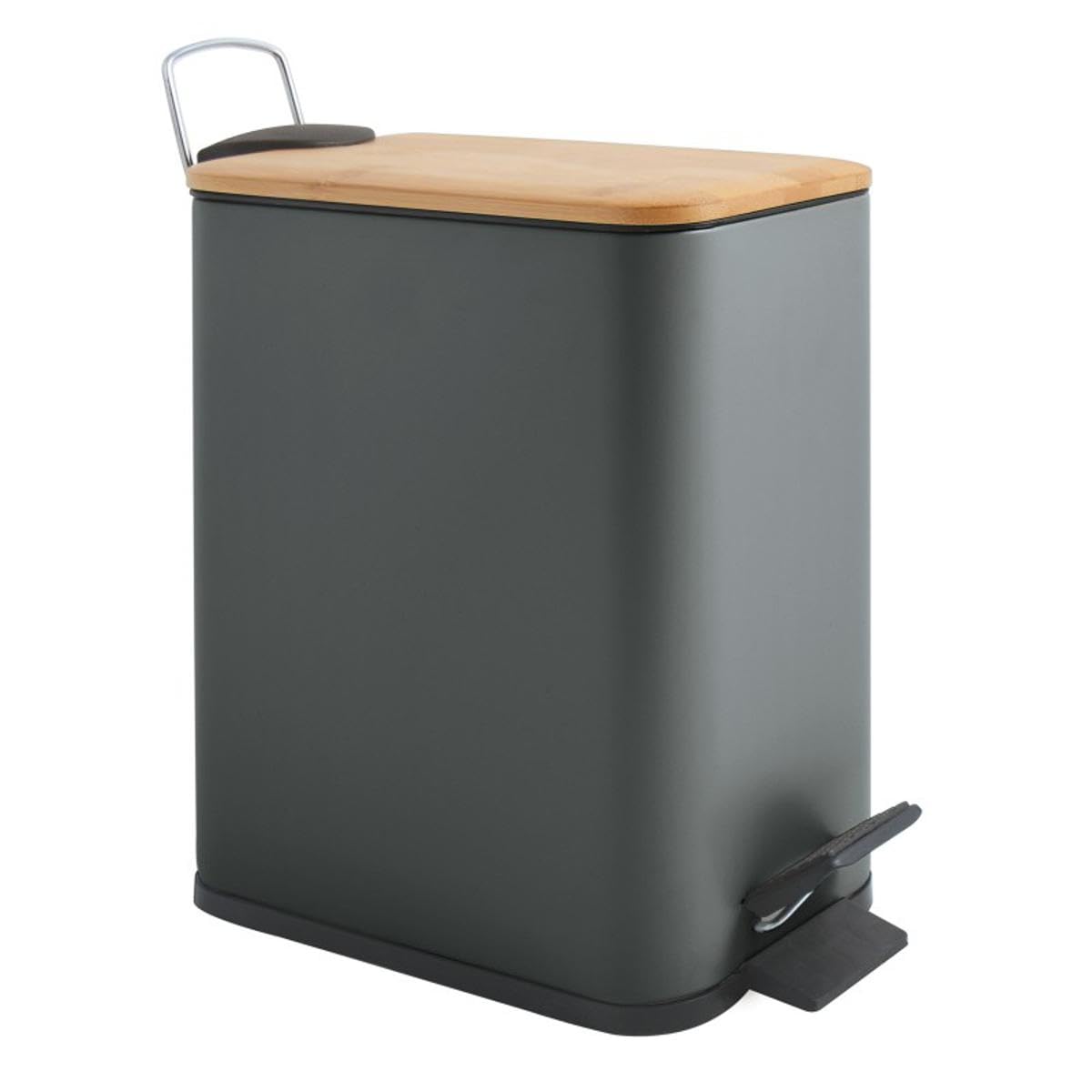 Spirella - Cubo de basura con pedal de 5 litros, modelo Erik, rectangular, cierre suave y silencioso, uso seguro con pedales antideslizantes, gris oscuro mate