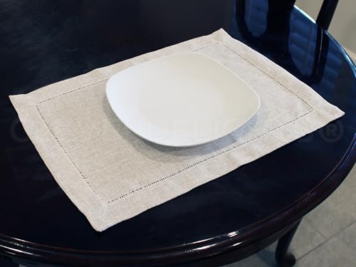 CleverDelights 14" x 20" Hemstitched Placemats - Sand Color - 12 Pack - 14x20 Inch Easy Care Washable Place Mats by CleverDelights - Image 2