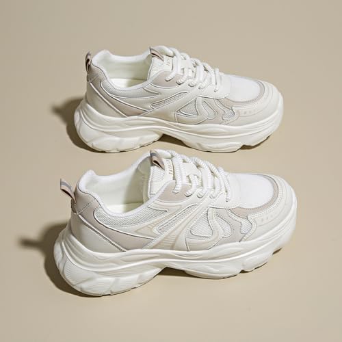 Chunky Sneakers for Women Fashion Platform Leather Casual Dad Shoes with Height - Increasing Feature Comfortable Wedge Walking Sport Sneakers (White,6)4