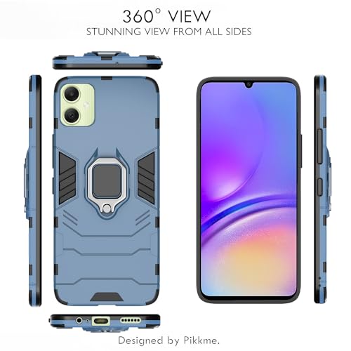 Image of Pikkme Back Cover | D5 Tough Armor Bumper | 360 Protection Case | Ring Holder Stand Case for Samsung Galaxy A05 / M05 / F05 (Blue)
