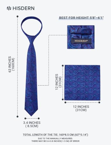 Image of HISDERN Extra Long Ties for Men Classic Floral Tie and Pocket Square Elegant Silk Necktie Handkerchief Set Wedding Party