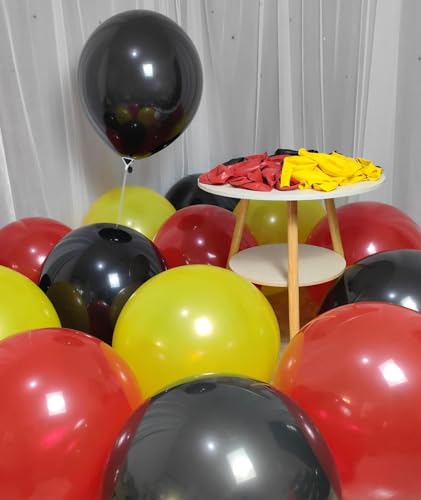 Image of 90 Pack Red and Yellow Black Balloons 18 Inch Large Balloon for Mouse Theme Kids Birthday Baby Shower Anniversary Party Decorations Supplies