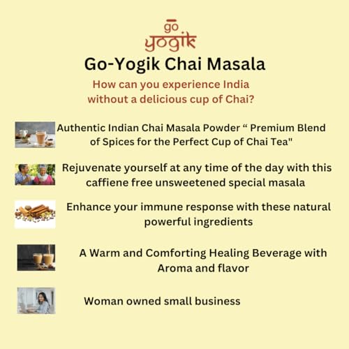 Chai Tea Spice Mix | Go-Yogik Aromatic Chai powder100g(80cups) | Real Indian Taste |Caffiene Free | Vegan | Gluten Free| Zero Sugar| Ayurveda Backed