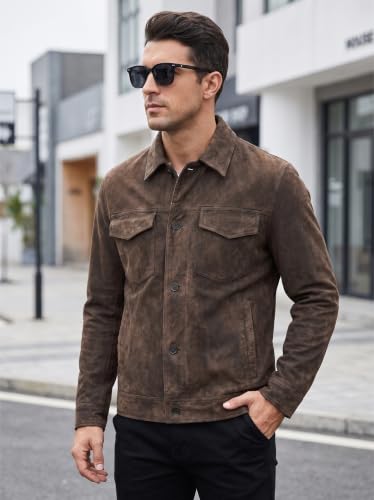 Image of Men's Suede Leather Jacket Real Lambskin Suede Casual Leather Jackets For Men Suede Trucker Coat for Mens
