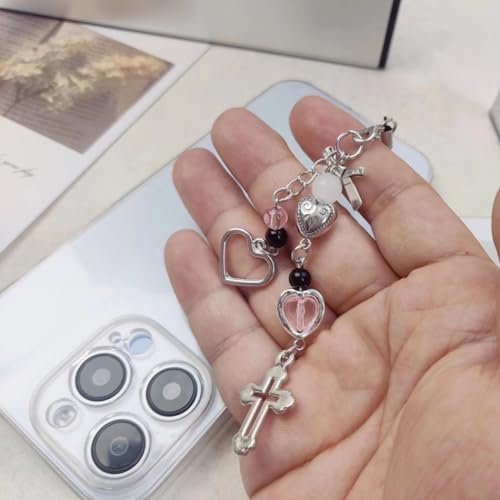 AGEN KGEN Cute Y2K Phone Charm Aesthetic Keychain Accessories Phone Lanyard String for Bag Purse Backpack Wallet Airpods Pendants Decor for Women (1x Cross Pendant) — view 2