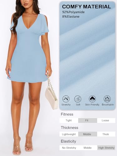 Image of MIYIEONZ Women's Sexy Deep V-Neck Ruffle Sleeve Mini Dresses Summer Casual Bodycon Beach Cocktail Party Club Short Dress
