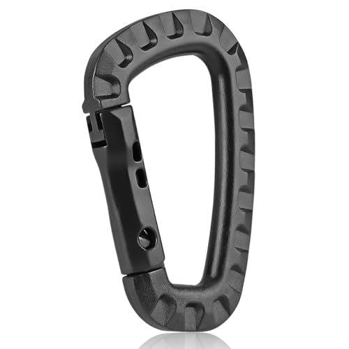 CooBigo 6Pack Tactical Gear Carabiner Keychain Clip Plastic D-Rings Large Key Chain Heavy Duty Snap Hook for Backpack Belt Keyrings Bags Bottle Tent Camping - Black