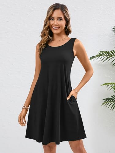 Image of Heymoments Women's Summer Sleeveless Crewneck Dresses Casual Loose Fitted Tank Sundress with Pockets