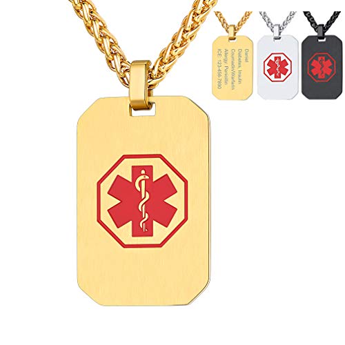 Supcare Collier Personnalisable Hommes Femmes Pendentif Militaire plaqué 18 carats Médaille ID avec Symbole Rouge Collier tag Chien Pendentif médical Cover