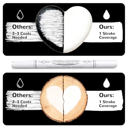 Image of Guangna Dual Tip White Acrylic Paint Markers, Brush & Fine Tip, Direct Liquid Ink System White Permanent Pens for Fabric, Plastic, Rock Painting, Wood, Glass, Ceramic, Canvas, Stone, DIY Crafts