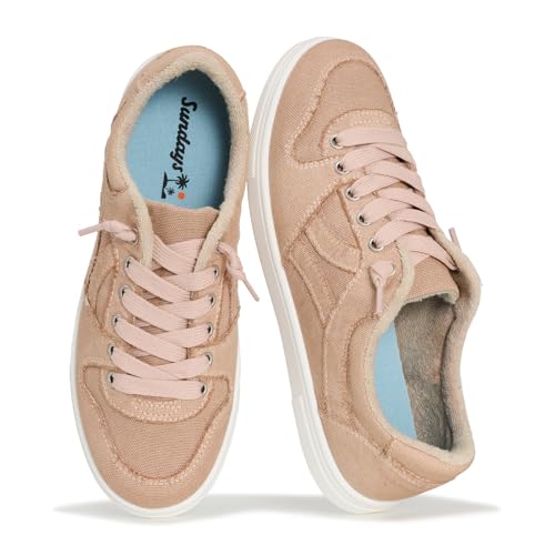 Image of Sundays Canvas Sneakers Women - Memory Foam Insole with Breathable Canvas Shoes for Women Footwear - Non-Slip with Lightweight and Comfortable Womens Sneakers