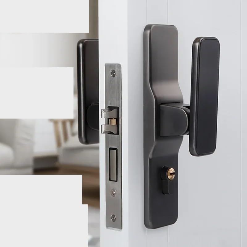 Cerradura de puerta de empuje para dormitorio con manija de diseño negro y oro