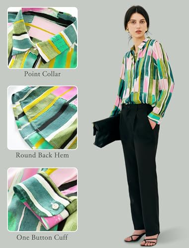 Women's 100% Pure Silk Blouse Long Sleeve Button Down Shirt Spring Summer Elegant Floral Striped Tops Women Smooth Blouses2