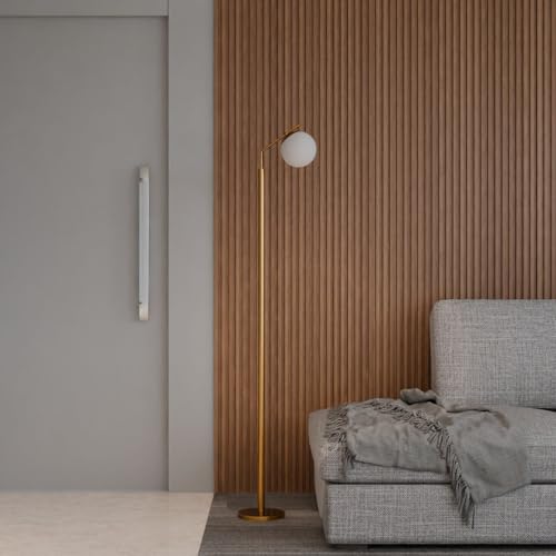 Luminária De Chão Aluminio Com Vidro Globo Fosco Com Lâmpada 3000K Branco Quente Bivolt (Dourado)