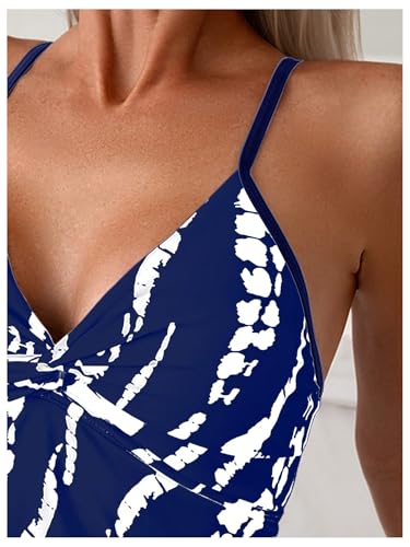 MakeMeChic Women's Tankini Sets Graphic Print Twist Front Spaghetti Strap Swimsuit4