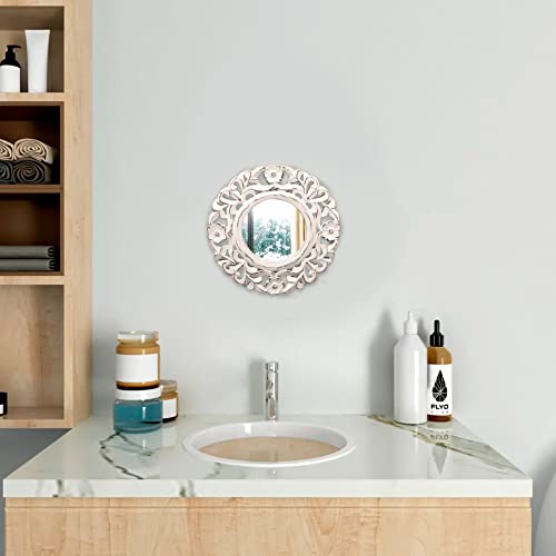 The Wooden Town 10 inch White Round Wall Mirror, Gorgeous Rustic Farmhouse Accent Mirror, Barn Wood Color Entry Mirror for Bathroom Renovation, Bedrooms, Living Rooms and More. - Image 3