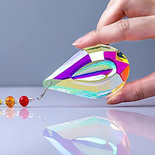 H&D 76mm Rainbow Suncatcher,Chandelier Glass Teardrop Lamp Prisms Parts Hanging Window Pendants (colorful, Concave Teardrop)