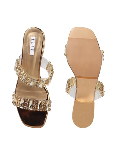Image of ELLE Women's Dual Strap Embellished Sandal Gemstone Adorned Low Heel
