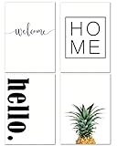 Love & Smile® Poster schwarz weiß 4er Set I Welcome Home Hello I DIN A4 I Deko Wohnbereich Wohnzimmer Küche I ohne Rahmen