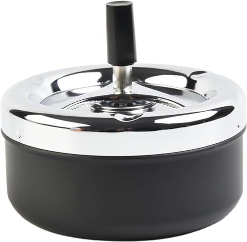 Moderno cenicero giratorio de metal con bandeja de 13,5 x 13,5 x 8 cm, para exteriores, hogar, bar, oficina, color negro