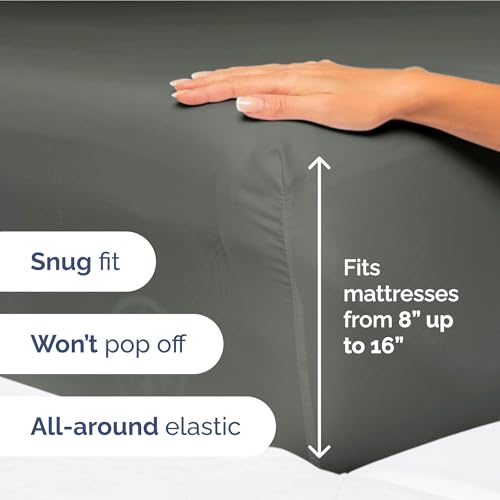 Image of Twin XL Size 3 Piece Sheet Set - Soft & Cooling Sheets - Dark Slate Grey | Fits 8 Inch to 16 inch Mattress, Wrinkle Free & Fade Resistant with Deep Pockets, Breathable, Comfy Hotel Luxury Bedding