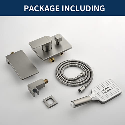 Wall Mounted Bathtub Faucet With Hand Sprayer Tub Faucet Shower Faucet Set With Waterfall Tub Spout Rough-In Valve Trim Kit Tub Filler Faucets Brushed Nickel #TOP6